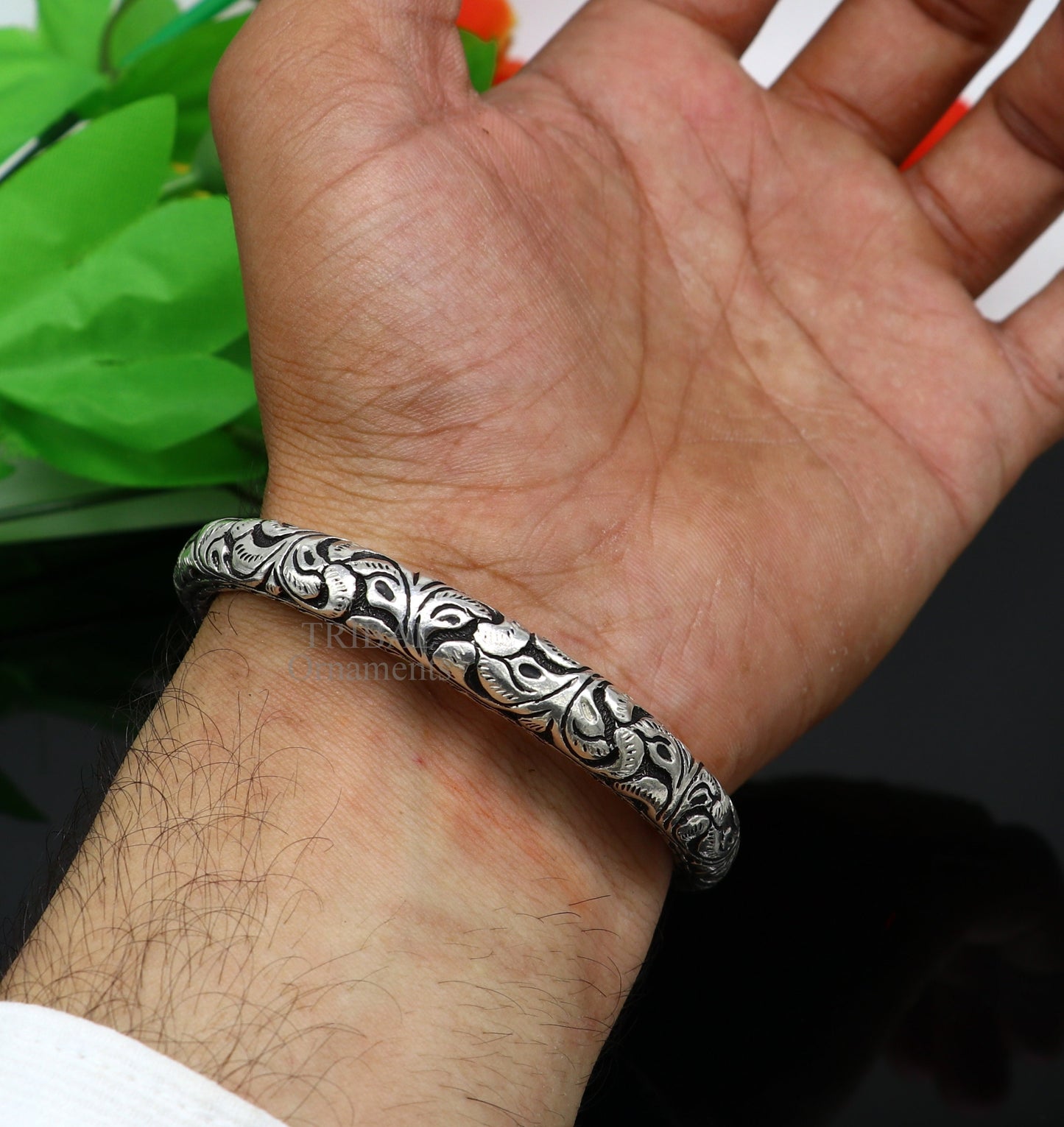 925 Sterling silver handmade chitai work Lord Shiva trident trishul kada bangle bracelet with natural Rudraksha customized kada nssk757 - TRIBAL ORNAMENTS