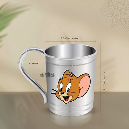 Handmade 925 sterling silver coffee or milk cup tumbler with tribal ornament design, suitable as a kids or baby food flask.