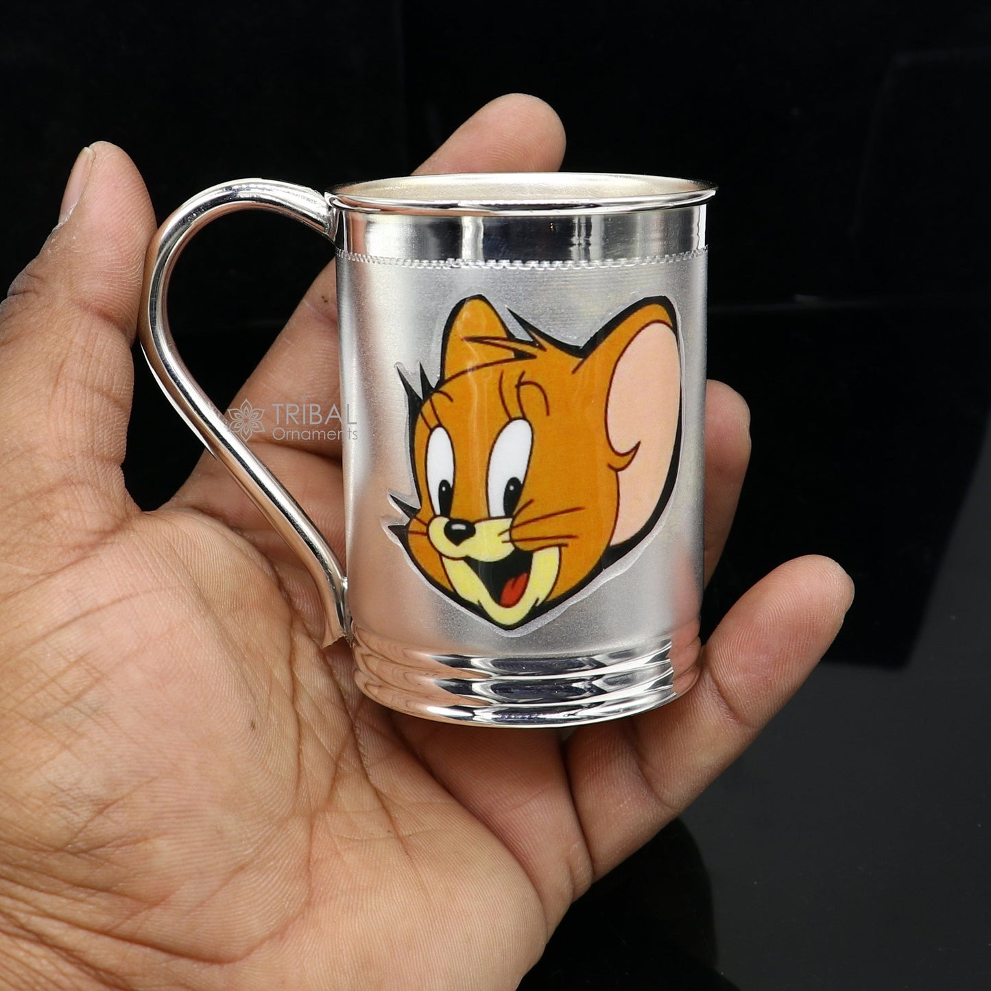 Handmade 925 sterling silver coffee or water tumbler, baby food flask, and kids utensils from TRIBAL ORNAMENTS.