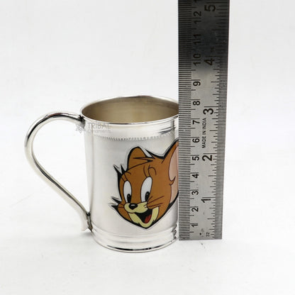Handmade 925 sterling silver coffee or water tumbler, baby food flask, and kids utensils by TRIBAL ORNAMENTS, with intricate silver designs.