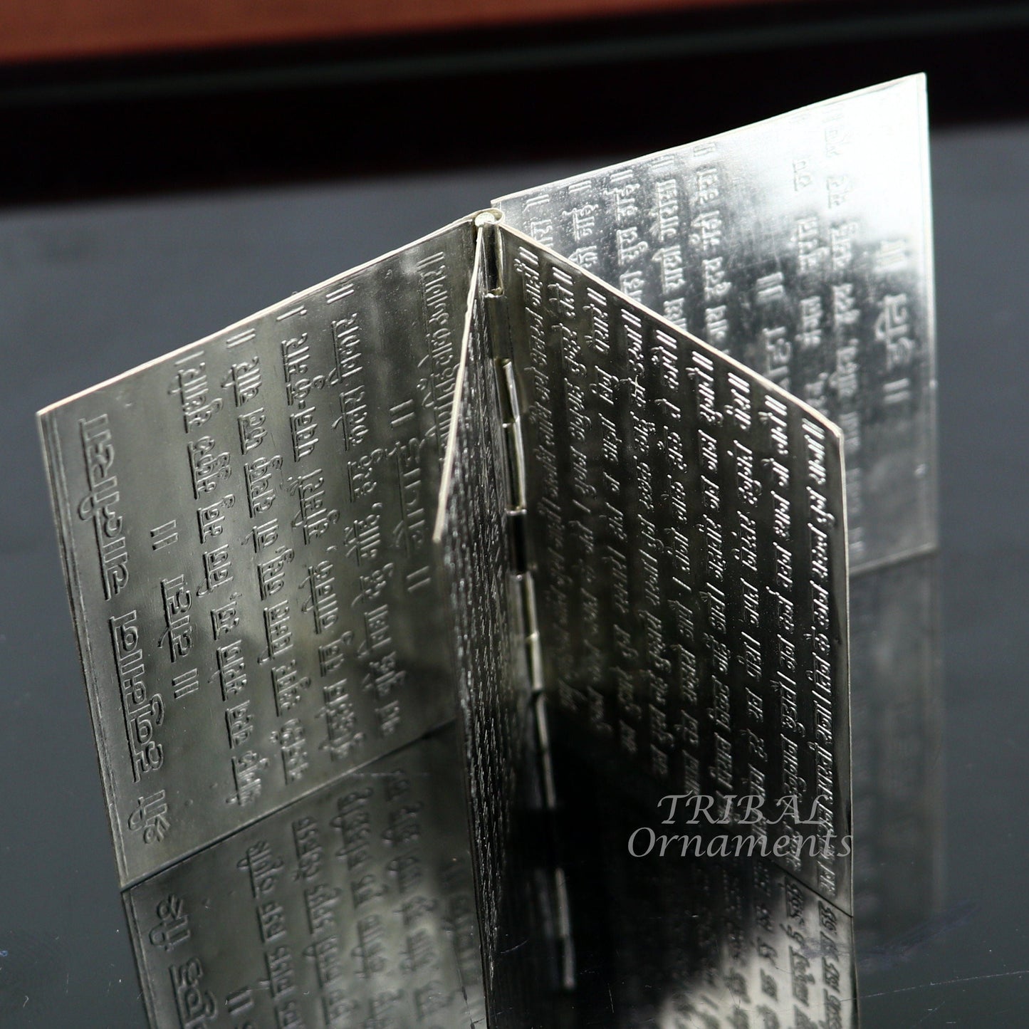 925 sterling silver handmade complete Shree Hanuman Chalisa with Arti small mini 4 page book, amazing puja article from India su832 - TRIBAL ORNAMENTS