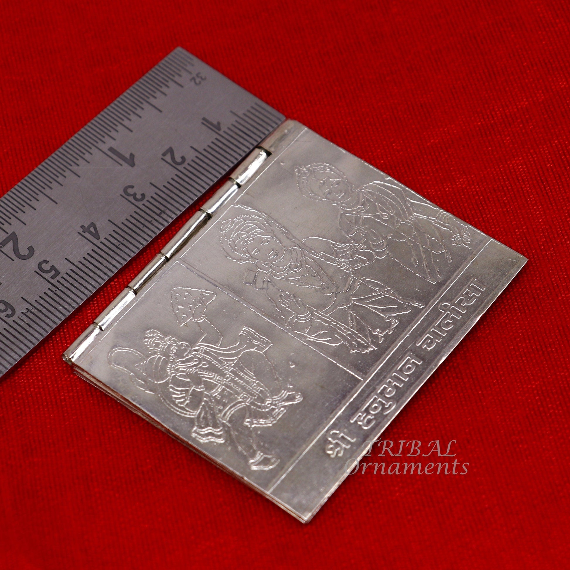925 sterling silver handmade complete Shree Hanuman Chalisa with Arti small mini 4 page book, amazing puja article from India su832 - TRIBAL ORNAMENTS