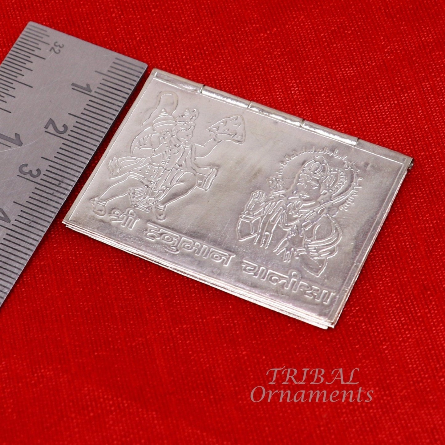 925 sterling silver handmade complete Shree Hanuman Chalisa with Arti small mini 4 page book, amazing puja article from India su833 - TRIBAL ORNAMENTS