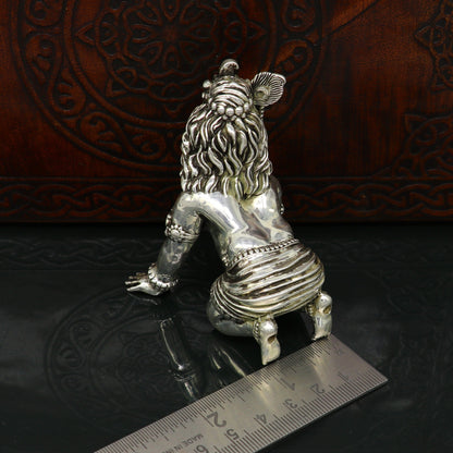 925 Sterling silver Handmade crawling Krishna Bal Gopal statue figurine, laddu gopal sculpture crawling Krishna temple silver article su210 - TRIBAL ORNAMENTS