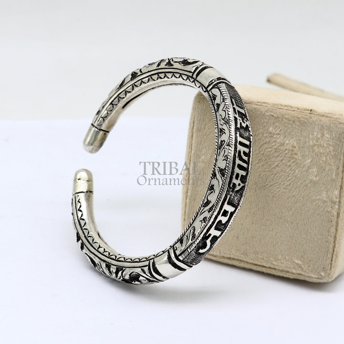 925 sterling silver handmade custom design Divine mantra " Jai Mata Di" Bangle cuff bracelet kada, best gifting unisex tribal jewelry NSK656 - TRIBAL ORNAMENTS
