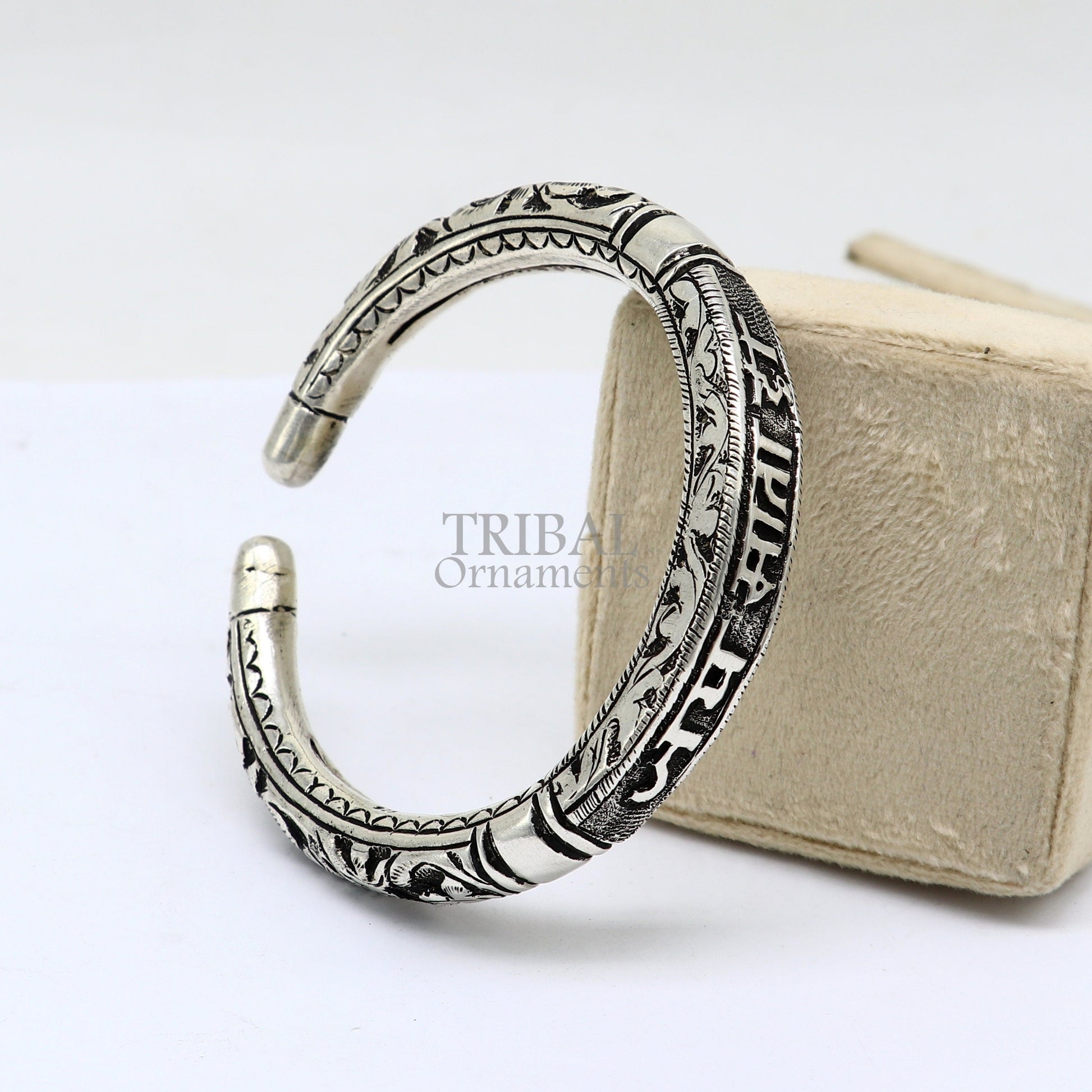 925 sterling silver handmade custom design Divine mantra " Jai Mata Di" Bangle cuff bracelet kada, best gifting unisex tribal jewelry NSK656 - TRIBAL ORNAMENTS