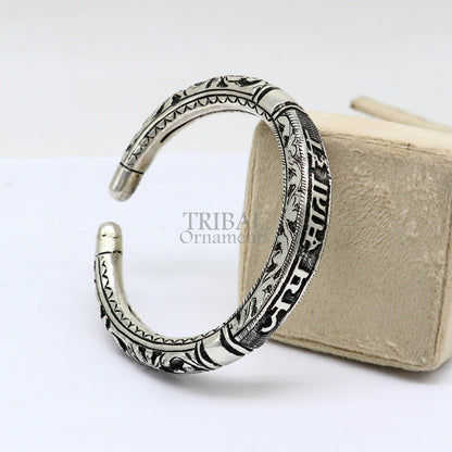925 sterling silver handmade custom design Divine mantra " Jai Mata Di" Bangle cuff bracelet kada, best gifting unisex tribal jewelry NSK656 - TRIBAL ORNAMENTS