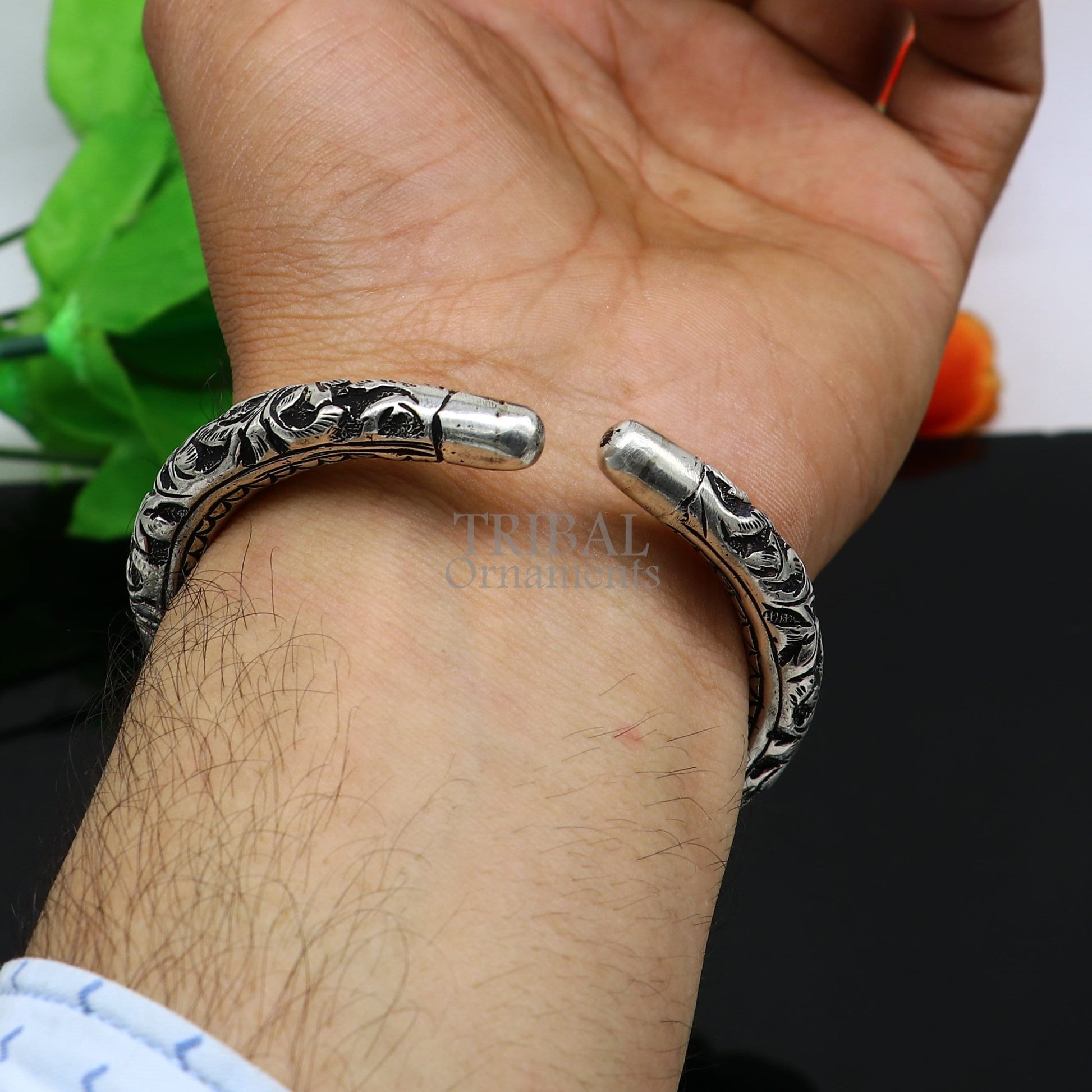 925 sterling silver handmade custom design Divine mantra " Jai Mata Di" Bangle cuff bracelet kada, best gifting unisex tribal jewelry NSK656 - TRIBAL ORNAMENTS