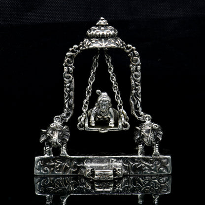 925 Sterling silver handmade custom design Idols Lord Krishna with swing , Bal Gopala Statue figurine, puja articles decorative gift art20 - TRIBAL ORNAMENTS