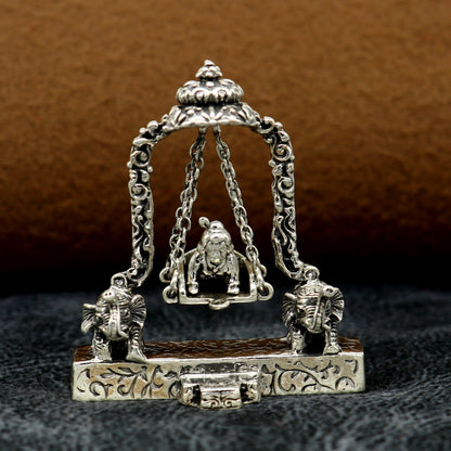 925 Sterling silver handmade custom design Idols Lord Krishna with swing , Bal Gopala Statue figurine, puja articles decorative gift art20 - TRIBAL ORNAMENTS