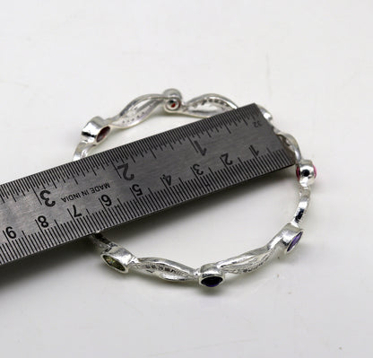 925 sterling silver handmade Customized bangle, gorgeous multicolor stone stone stylish bangle excellent bridesmaid tribal jewelry nba79 - TRIBAL ORNAMENTS