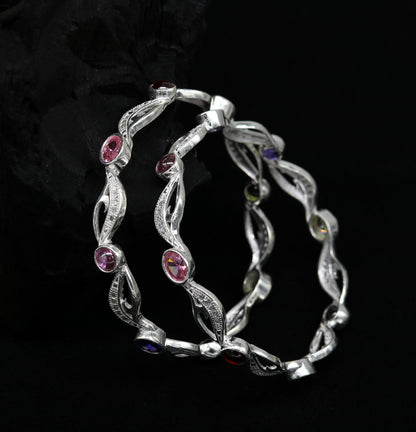 925 sterling silver handmade Customized bangle, gorgeous multicolor stone stone stylish bangle excellent bridesmaid tribal jewelry nba79 - TRIBAL ORNAMENTS