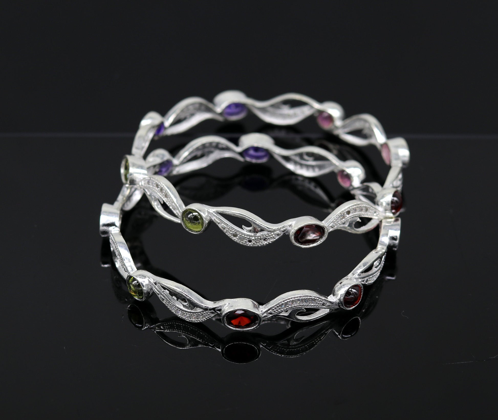 925 sterling silver handmade Customized bangle, gorgeous multicolor stone stone stylish bangle excellent bridesmaid tribal jewelry nba79 - TRIBAL ORNAMENTS