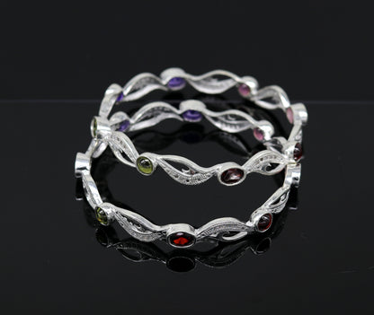 925 sterling silver handmade Customized bangle, gorgeous multicolor stone stone stylish bangle excellent bridesmaid tribal jewelry nba79 - TRIBAL ORNAMENTS