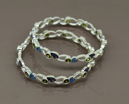 925 sterling silver handmade Customized bangle, gorgeous multicolor stone stone stylish bangle excellent bridesmaid tribal jewelry nba81 - TRIBAL ORNAMENTS