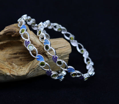 925 sterling silver handmade Customized bangle, gorgeous multicolor stone stone stylish bangle excellent bridesmaid tribal jewelry nba81 - TRIBAL ORNAMENTS