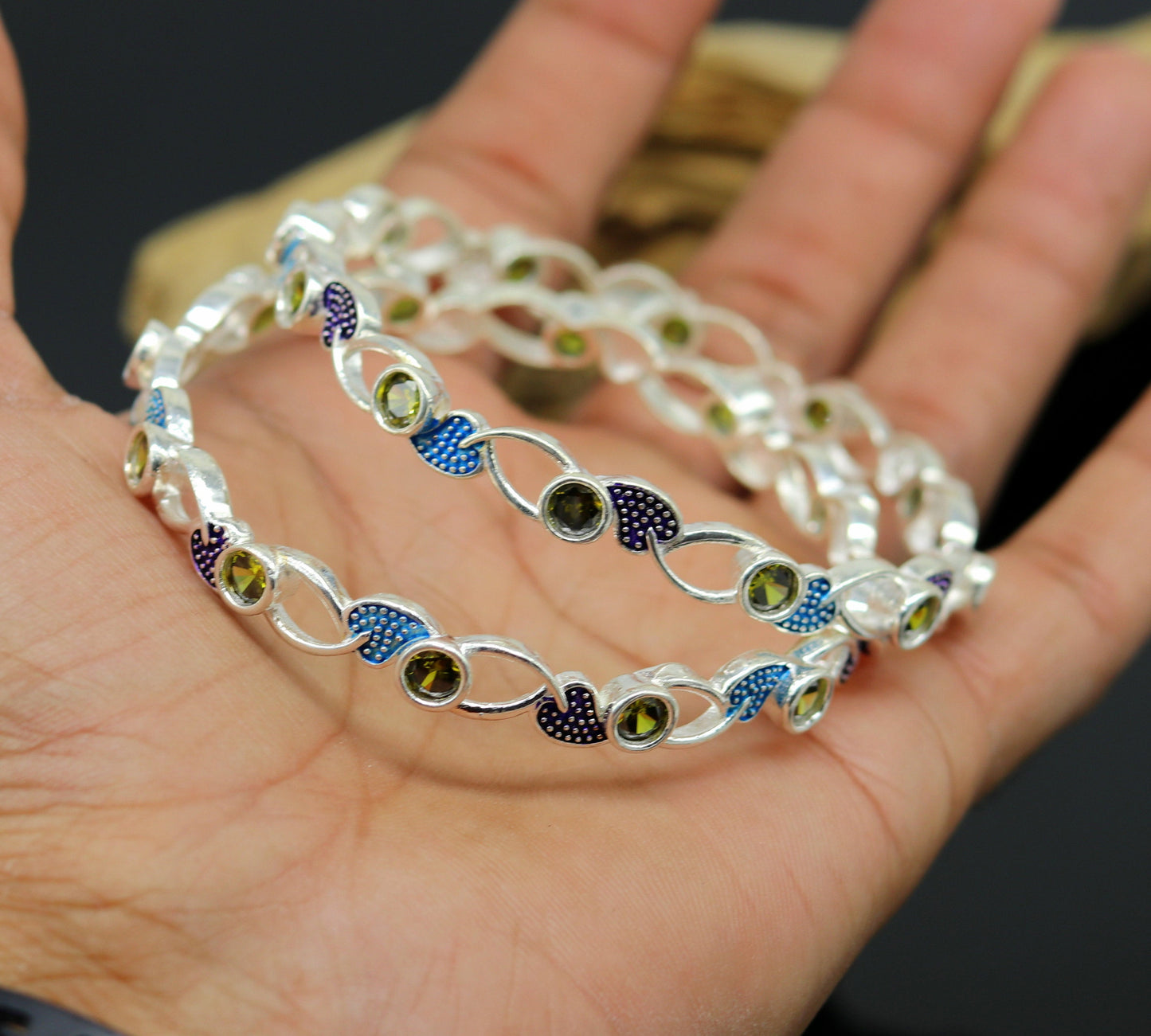 925 sterling silver handmade Customized bangle, gorgeous multicolor stone stone stylish bangle excellent bridesmaid tribal jewelry nba81 - TRIBAL ORNAMENTS