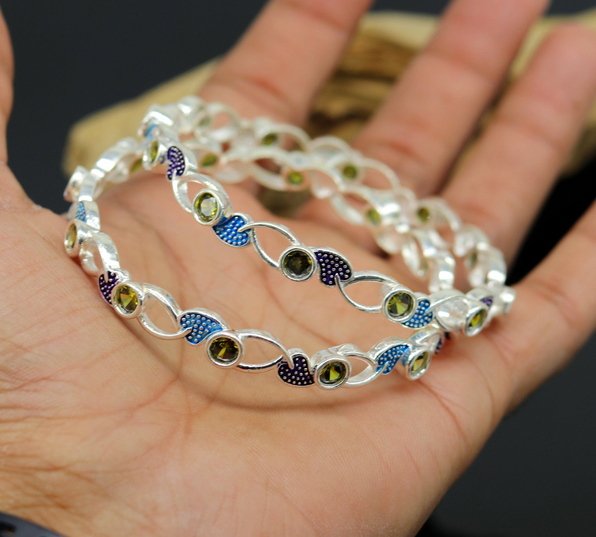925 sterling silver handmade Customized bangle, gorgeous multicolor stone stone stylish bangle excellent bridesmaid tribal jewelry nba81 - TRIBAL ORNAMENTS