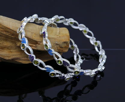 925 sterling silver handmade Customized bangle, gorgeous multicolor stone stone stylish bangle excellent bridesmaid tribal jewelry nba81 - TRIBAL ORNAMENTS