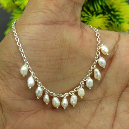 925 sterling silver handmade customized charm bracelet, amazing stylish pearl bracelet unisex gifting jewelry belly dance jewelry nsbr192 - TRIBAL ORNAMENTS