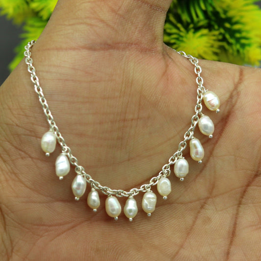 925 sterling silver handmade customized charm bracelet, amazing stylish pearl bracelet unisex gifting jewelry belly dance jewelry nsbr192 - TRIBAL ORNAMENTS