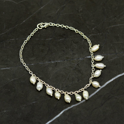 925 sterling silver handmade customized charm bracelet, amazing stylish pearl bracelet unisex gifting jewelry belly dance jewelry nsbr192 - TRIBAL ORNAMENTS