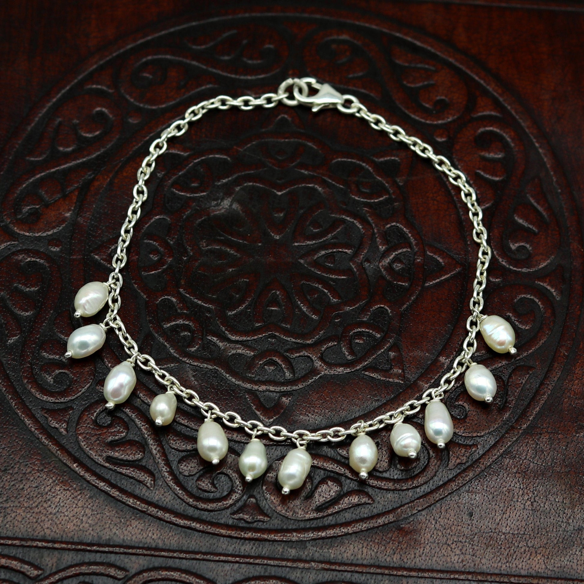 925 sterling silver handmade customized charm bracelet, amazing stylish pearl bracelet unisex gifting jewelry belly dance jewelry nsbr192 - TRIBAL ORNAMENTS