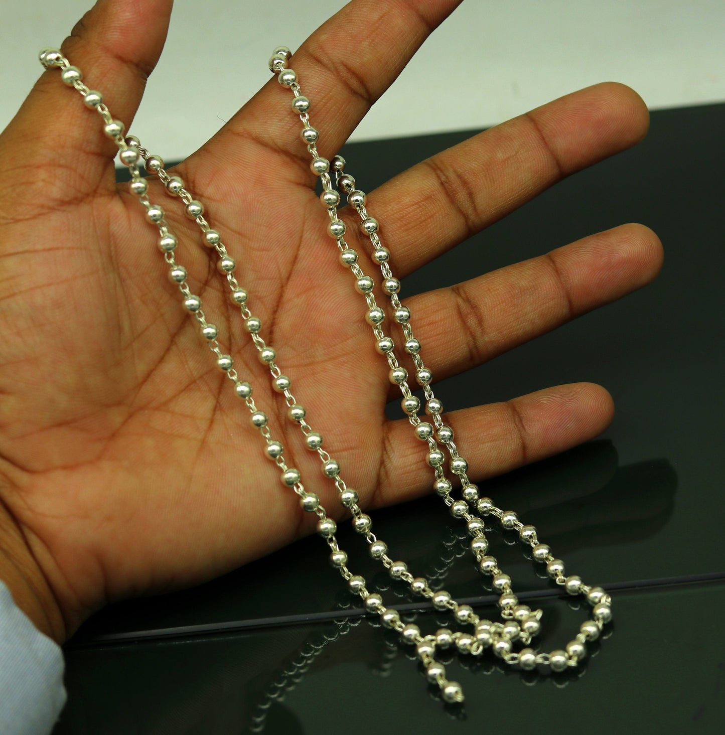 925 sterling silver handmade customized design japp mala, 108 silver beads chanting chain necklace for praying mantra to god ch78 - TRIBAL ORNAMENTS