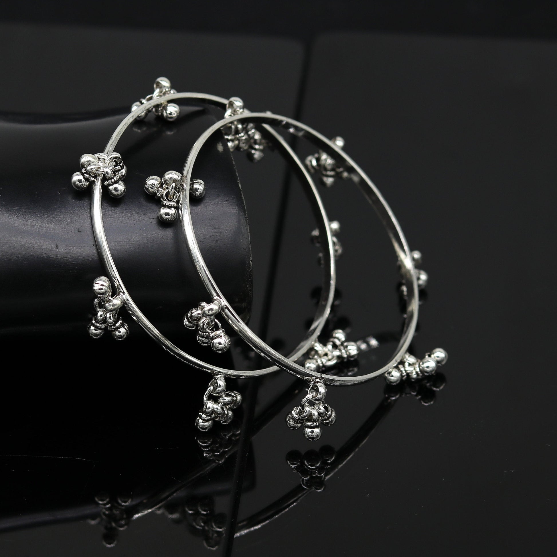 925 sterling silver handmade customized excellent hanging bells bridesmaid bangle bracelet kada , wedding personalized gifting jewelry ba90 - TRIBAL ORNAMENTS