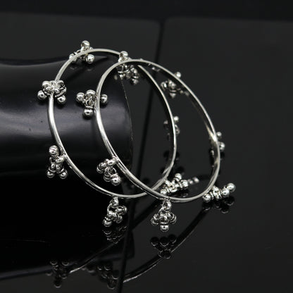 Sterling silver bridesmaid bangle bracelet with hanging bells, personalized jewelry by Tribal Ornaments.