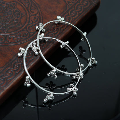 Sterling silver bridesmaid bangle with hanging bells, handmade tribal jewelry, personalized wedding gift by TRIBAL ORNAMENTS.