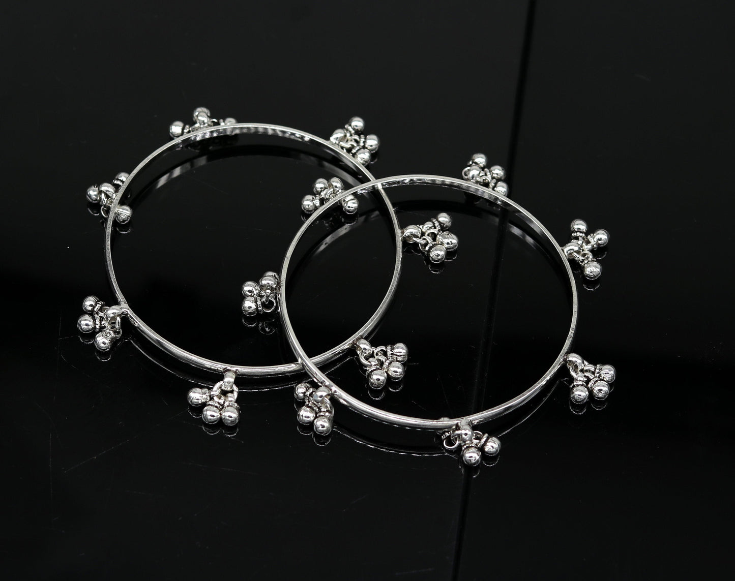 925 sterling silver handmade customized excellent hanging bells bridesmaid bangle bracelet kada , wedding personalized gifting jewelry ba91 - TRIBAL ORNAMENTS