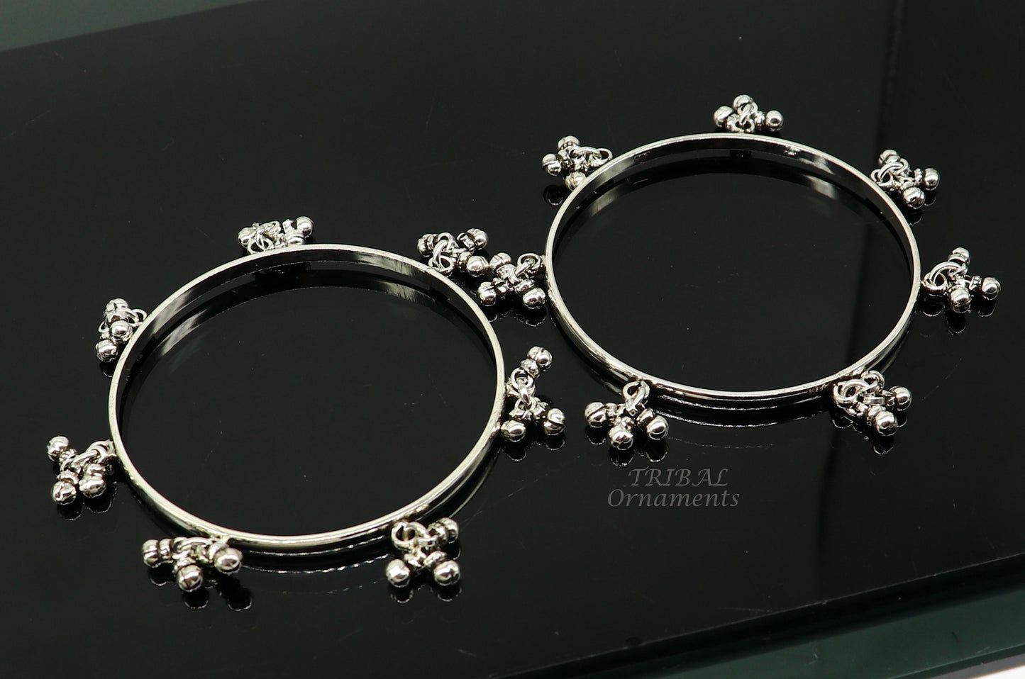 925 sterling silver handmade customized excellent hanging bells bridesmaid bangle bracelet kada, wedding personalized gifting jewelry nba346 - TRIBAL ORNAMENTS