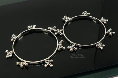 925 sterling silver bridesmaid bangle bracelet with hanging bells, handmade and personalized wedding jewelry by TRIBAL ORNAMENTS