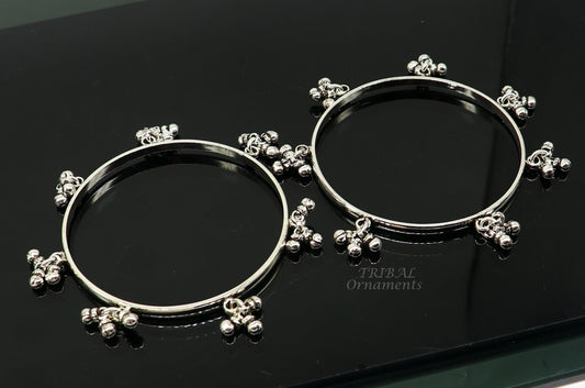 925 sterling silver handmade customized excellent hanging bells bridesmaid bangle bracelet kada, wedding personalized gifting jewelry nba346 - TRIBAL ORNAMENTS