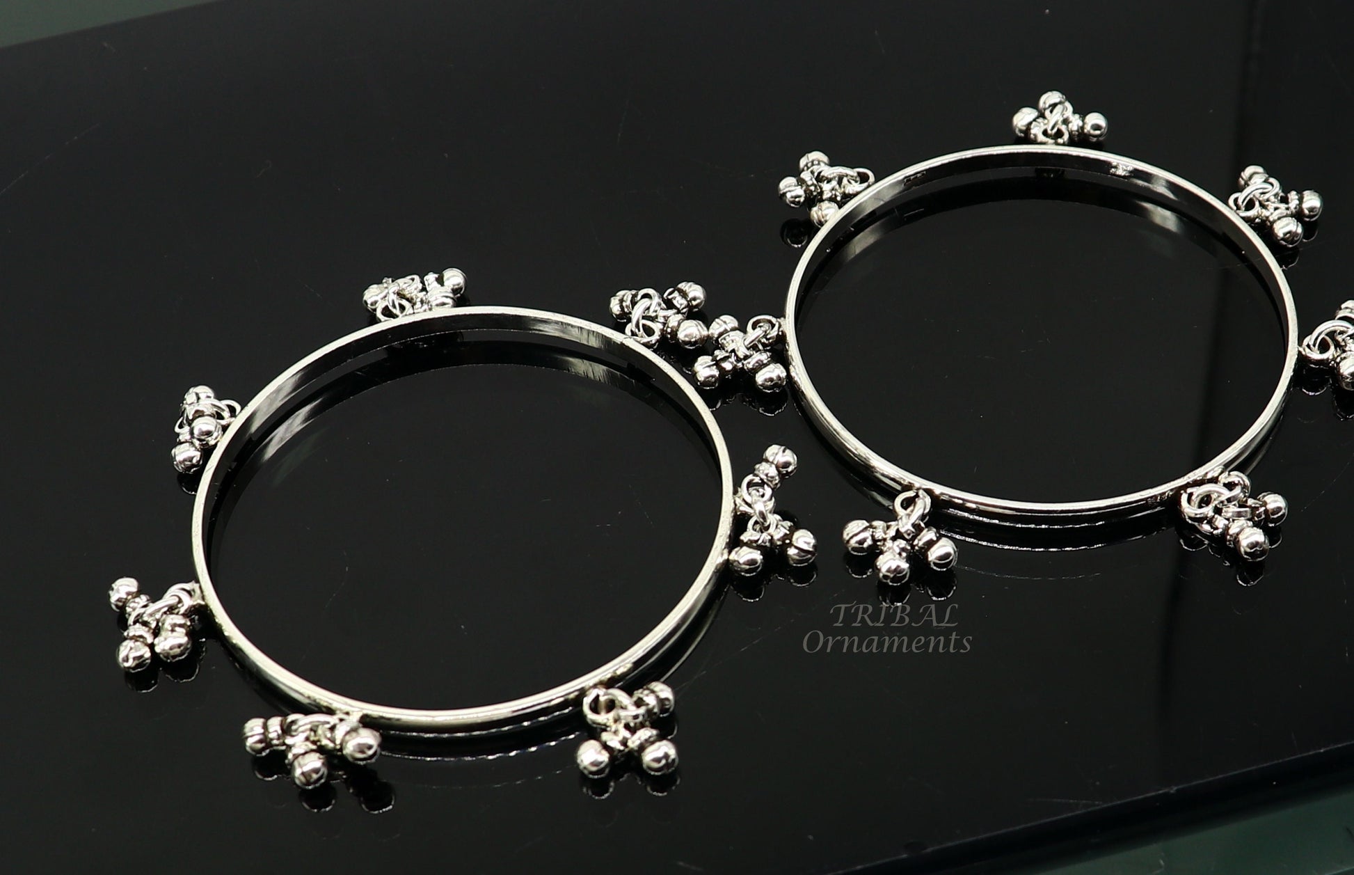 925 sterling silver handmade customized excellent hanging bells bridesmaid bangle bracelet kada, wedding personalized gifting jewelry nba346 - TRIBAL ORNAMENTS