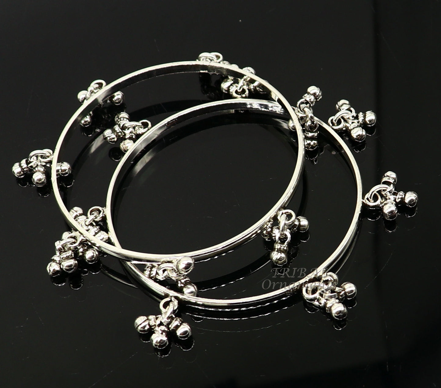 925 sterling silver handmade customized excellent hanging bells bridesmaid bangle bracelet kada, wedding personalized gifting jewelry nba346 - TRIBAL ORNAMENTS