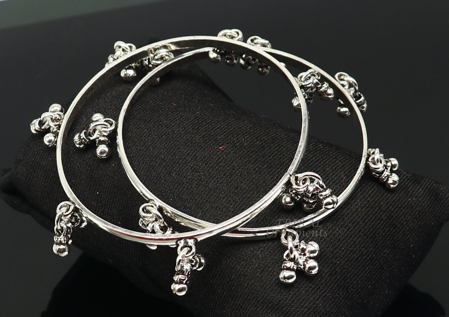 925 sterling silver handmade customized excellent hanging bells bridesmaid bangle bracelet kada, wedding personalized gifting jewelry nba346 - TRIBAL ORNAMENTS