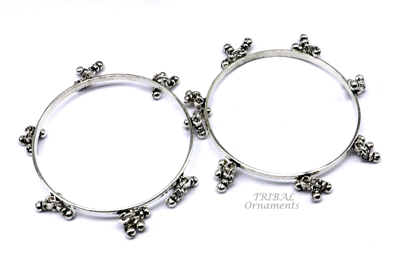 925 sterling silver handmade customized excellent hanging bells bridesmaid bangle bracelet kada, wedding personalized gifting jewelry nba346 - TRIBAL ORNAMENTS
