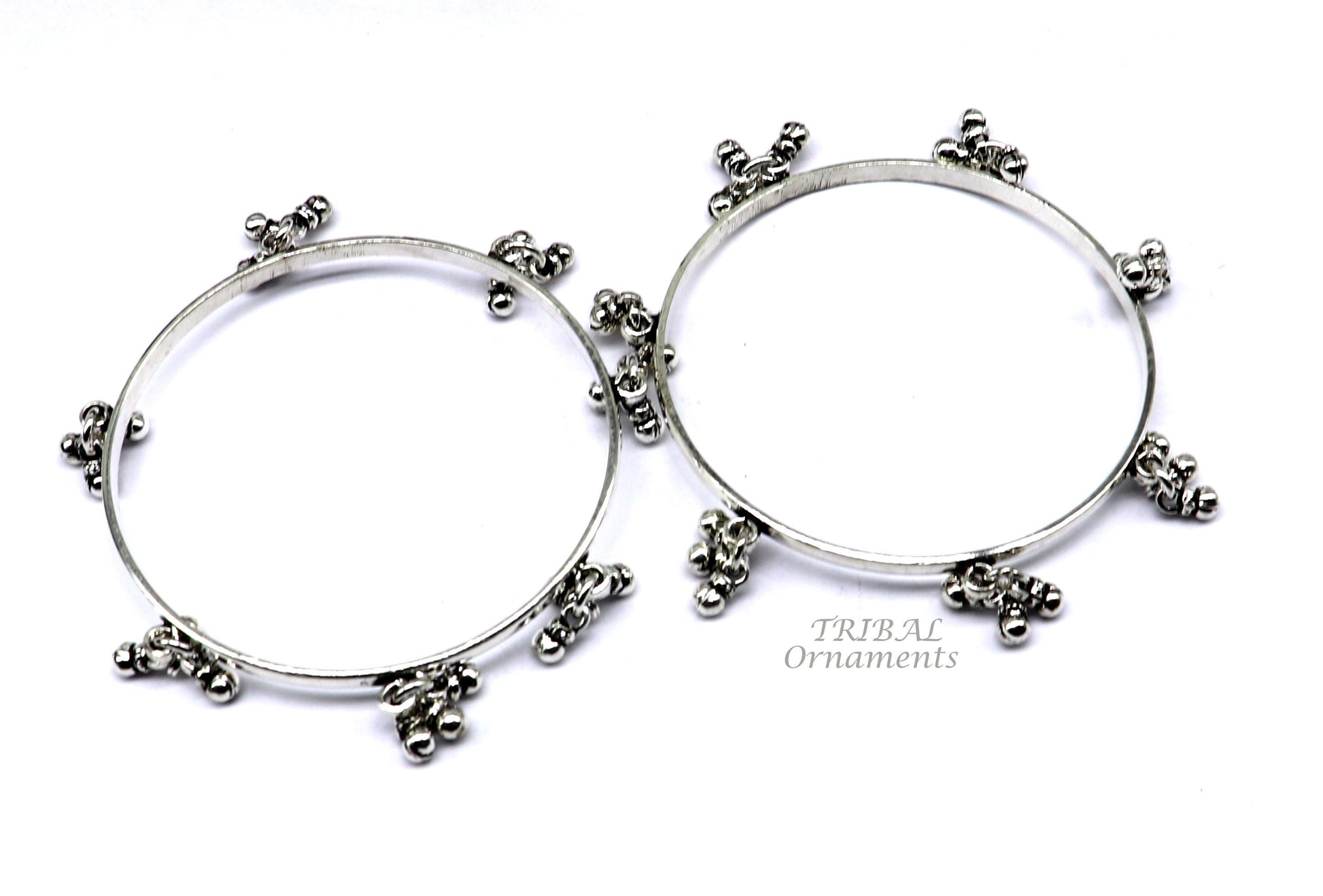 925 sterling silver handmade customized excellent hanging bells bridesmaid bangle bracelet kada, wedding personalized gifting jewelry nba346 - TRIBAL ORNAMENTS