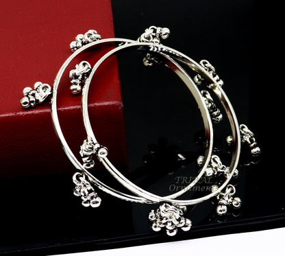 Sterling silver bridesmaid bangle bracelet with hanging bells, personalized jewelry by TRIBAL ORNAMENTS, wedding gift accessory