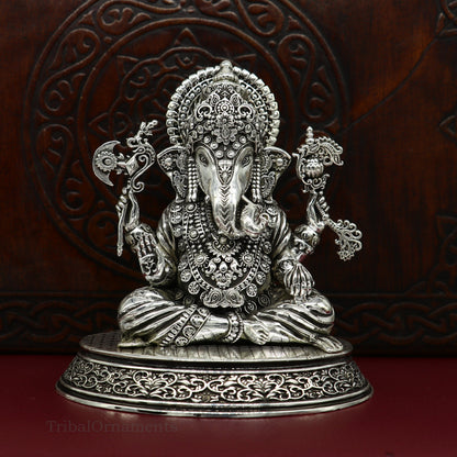 925 Sterling silver handmade customized Hindu God Idol Ganesha statue, puja article figurine, home decor utensils art34 - TRIBAL ORNAMENTS
