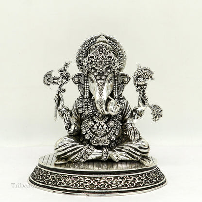 925 Sterling silver handmade customized Hindu God Idol Ganesha statue, puja article figurine, home decor utensils art34 - TRIBAL ORNAMENTS