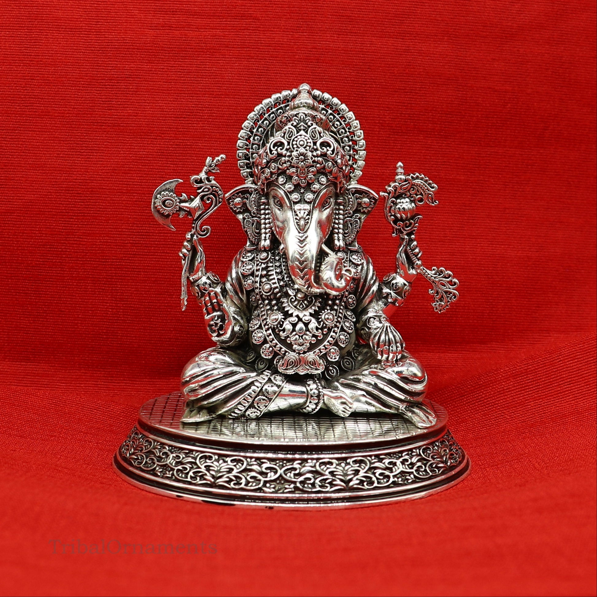 925 Sterling silver handmade customized Hindu God Idol Ganesha statue, puja article figurine, home decor utensils art34 - TRIBAL ORNAMENTS