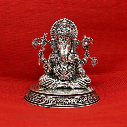 925 Sterling silver handmade customized Hindu God Idol Ganesha statue, puja article figurine, home decor utensils art34 - TRIBAL ORNAMENTS
