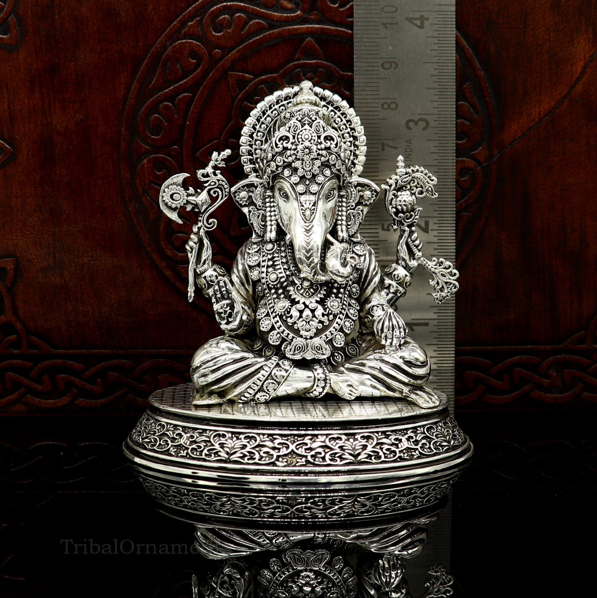 925 Sterling silver handmade customized Hindu God Idol Ganesha statue, puja article figurine, home decor utensils art34 - TRIBAL ORNAMENTS