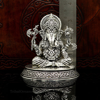 925 Sterling silver handmade customized Hindu God Idol Ganesha statue, puja article figurine, home decor utensils art34 - TRIBAL ORNAMENTS