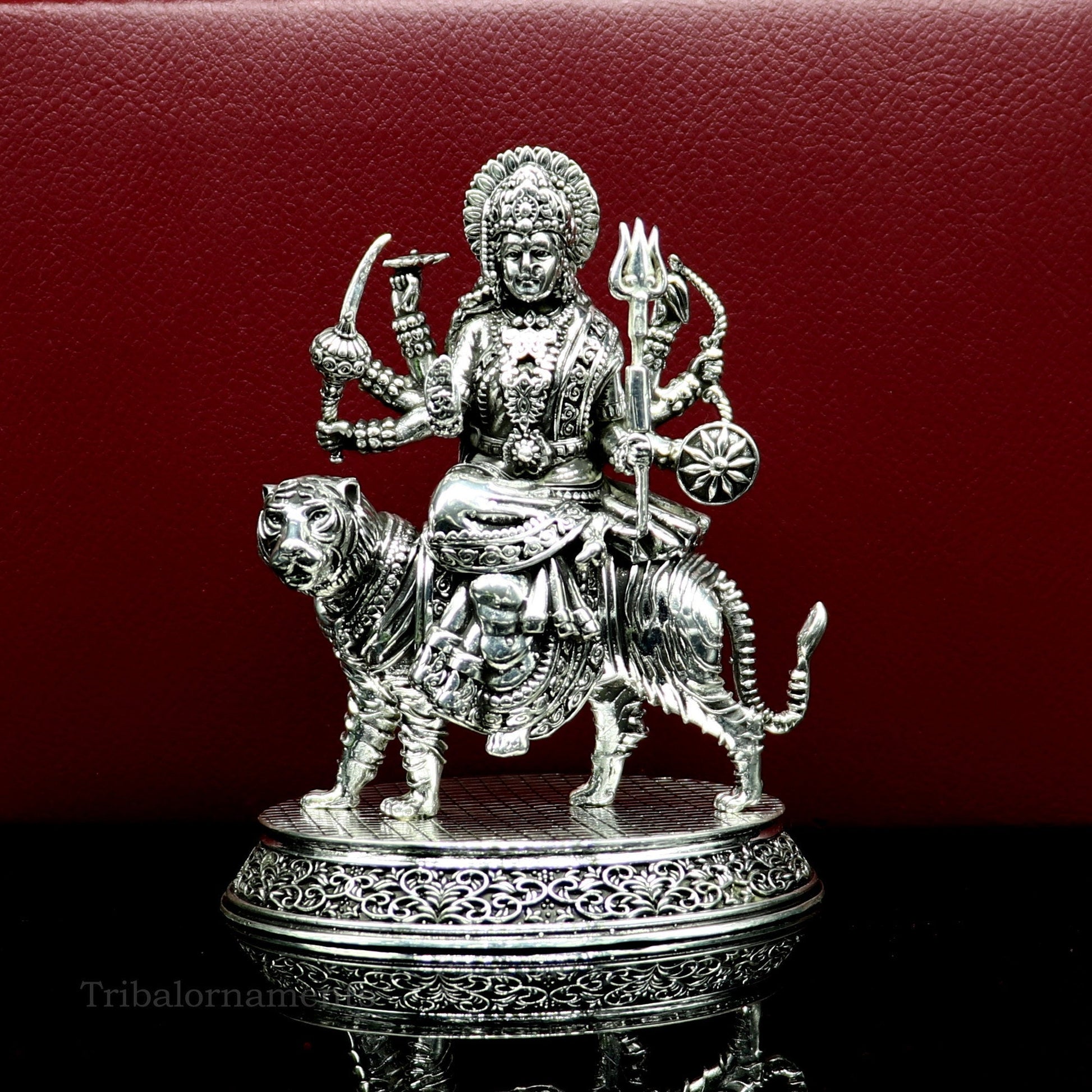 925 Sterling silver handmade customized Hindu Goddess Durga or Bhawani maa statue, puja article figurine, home decor utensils art33 - TRIBAL ORNAMENTS