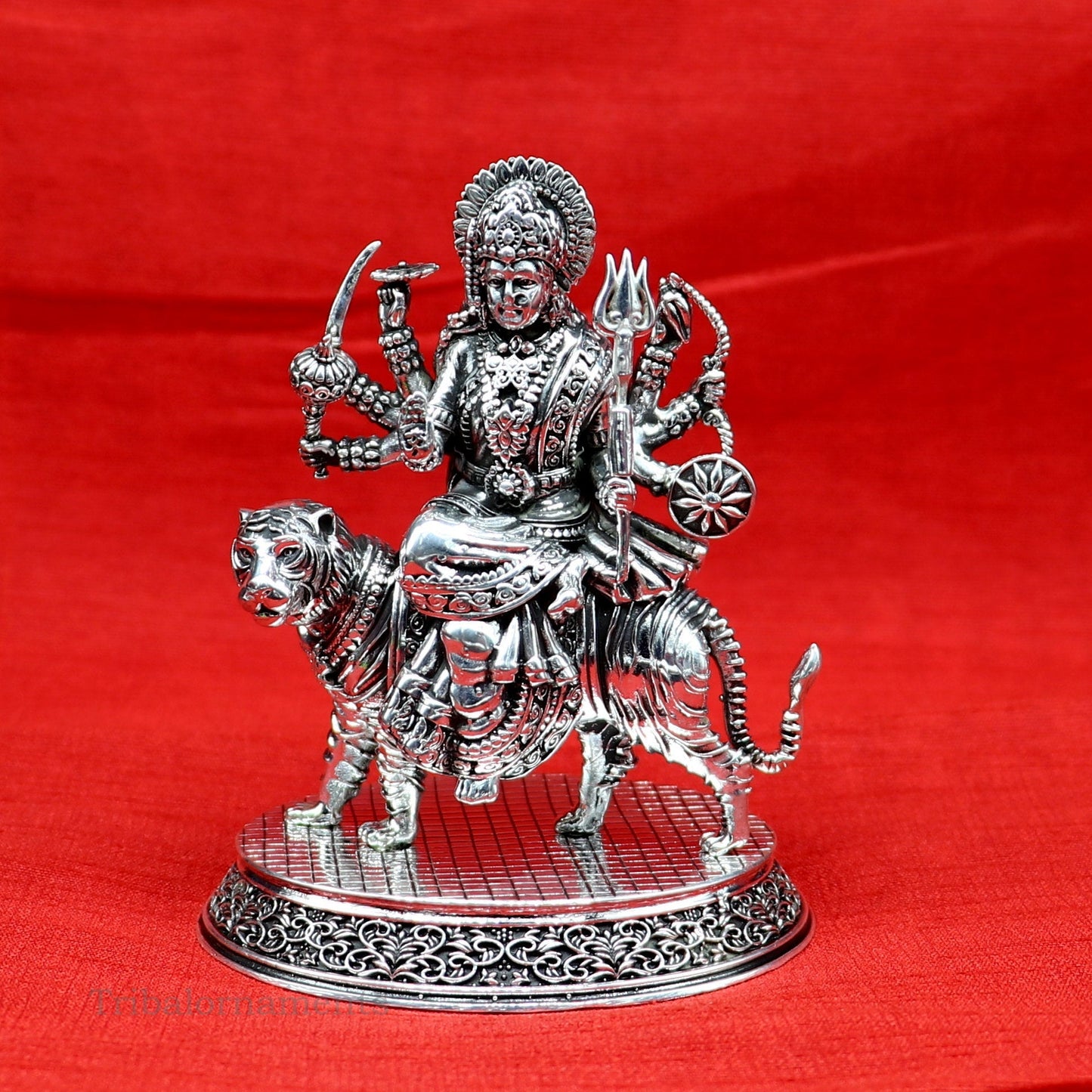 925 Sterling silver handmade customized Hindu Goddess Durga or Bhawani maa statue, puja article figurine, home decor utensils art33 - TRIBAL ORNAMENTS