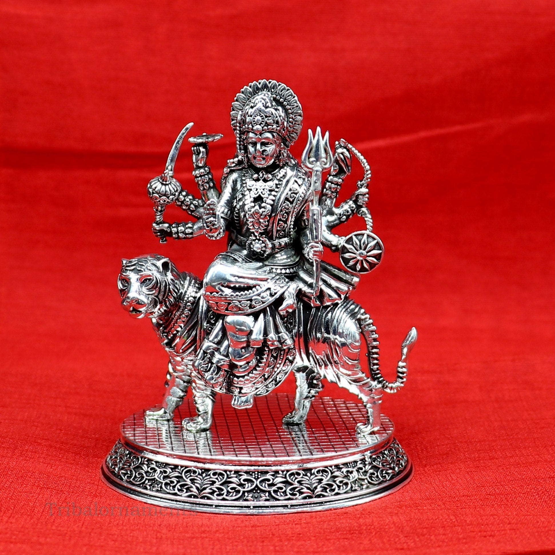 925 Sterling silver handmade customized Hindu Goddess Durga or Bhawani maa statue, puja article figurine, home decor utensils art33 - TRIBAL ORNAMENTS